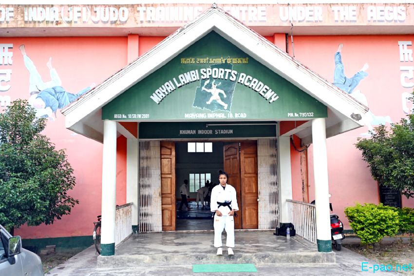 Linthoi Chanambam outside the Mayai Lambi Sports Academy in Mayang Imphal, Manipur