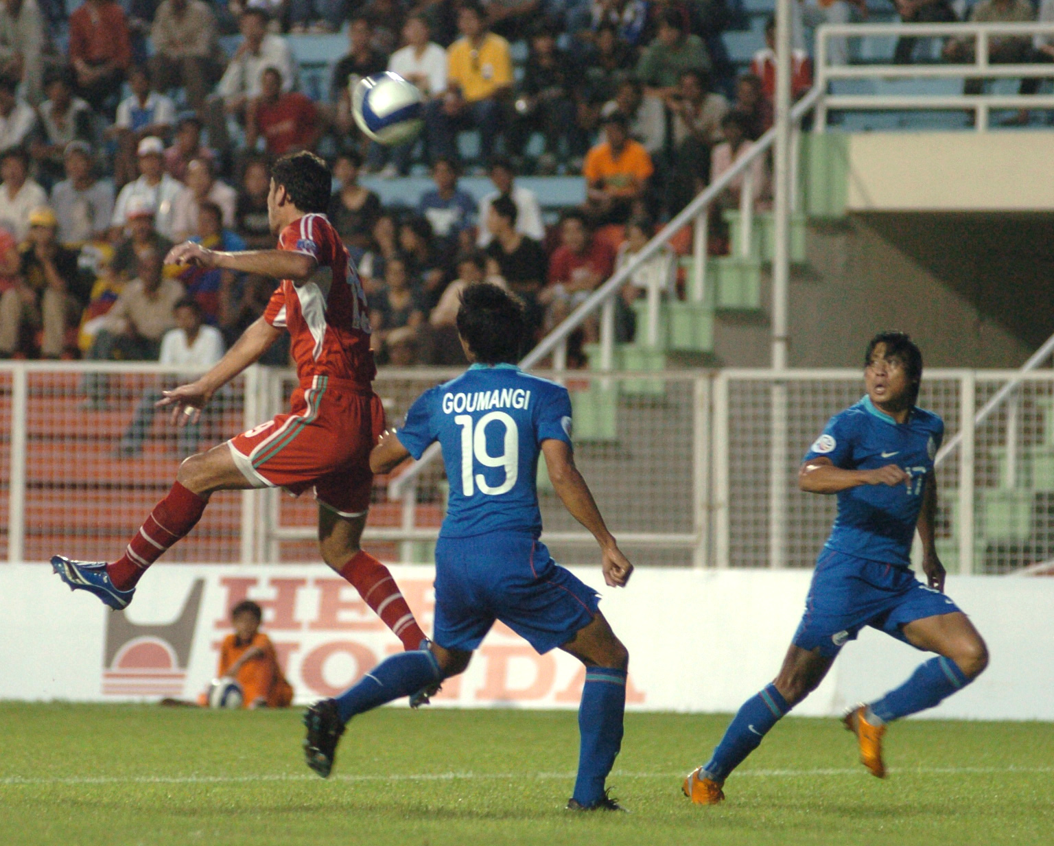 Gouramangi Singh (No. 19) in action for India against Tajikistan in the 2008 AFC Challenge Cup final, New Delhi