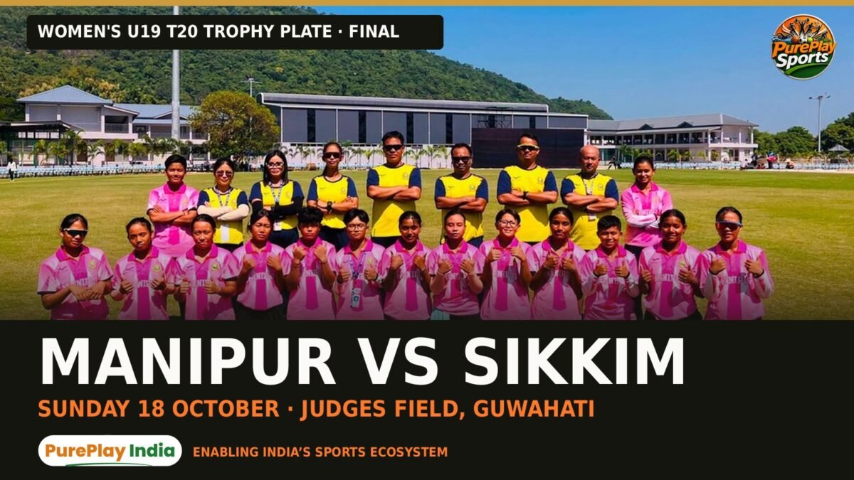 Manipur U19 Women squad in pink kit ahead of the Manipur vs Sikkim final at Judges Field, Guwahati
