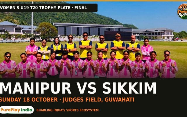 Manipur U19 Women squad in pink kit ahead of the Manipur vs Sikkim final at Judges Field, Guwahati